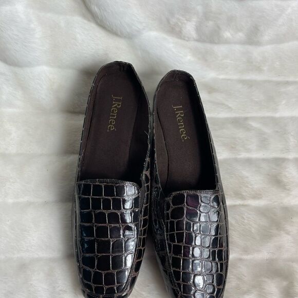 J Renée Edlyn Brown crocs prints wedge mules with sides elastic size 13WW - Picture 2 of 10